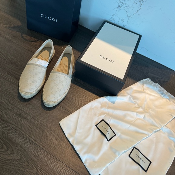 Brand New Gucci GG Canvas Leather Mystic White Espadrilles 39 - Picture 2 of 12
